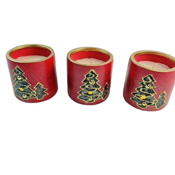 Lot 4 Christmas Votive Candles Vintage Red Festive Decorative u Tablescape Light - Picture 7 of 8
